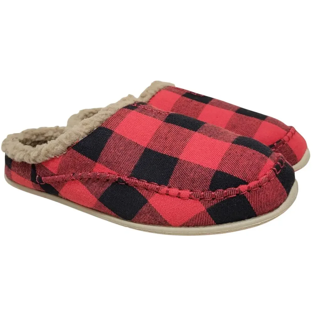 Deer Stags Men Nordic Supro Slip On Clog Slippers Size US 7W Red Black Plaid